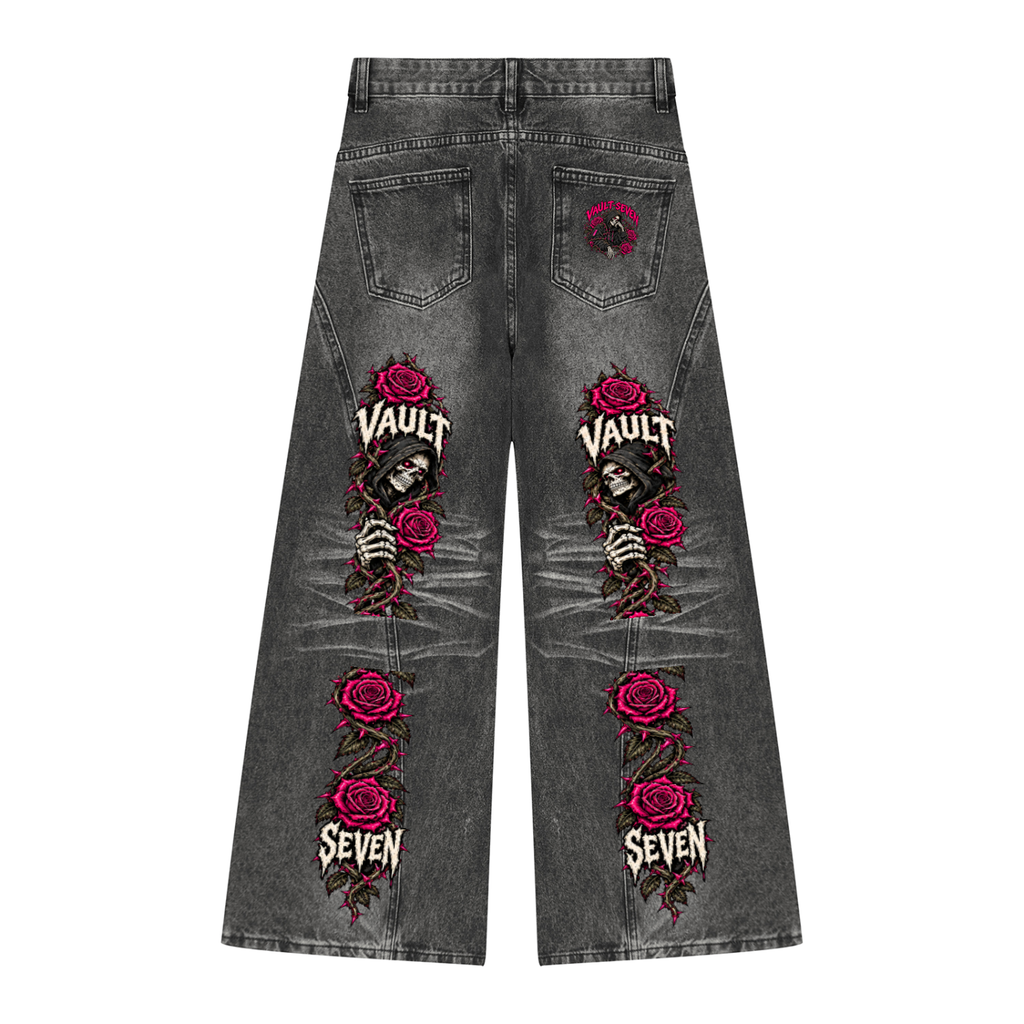 Women’s V7 Skeleton & Roses Wide-Leg Jeans