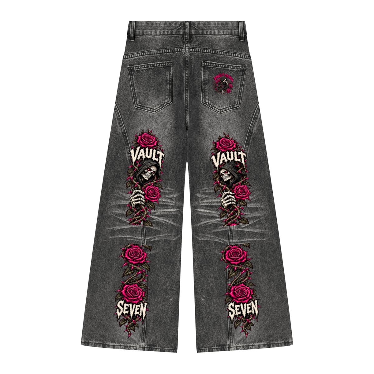 Women’s V7 Skeleton & Roses Wide-Leg Jeans