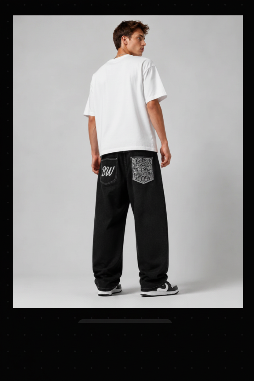 Jeans holgados negros con estampado