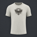 A light heather gray crewneck t-shirt featuring a black graphic of a tree with the text 'VAULT SEVEN' on the chest, displayed against a dark gray background.