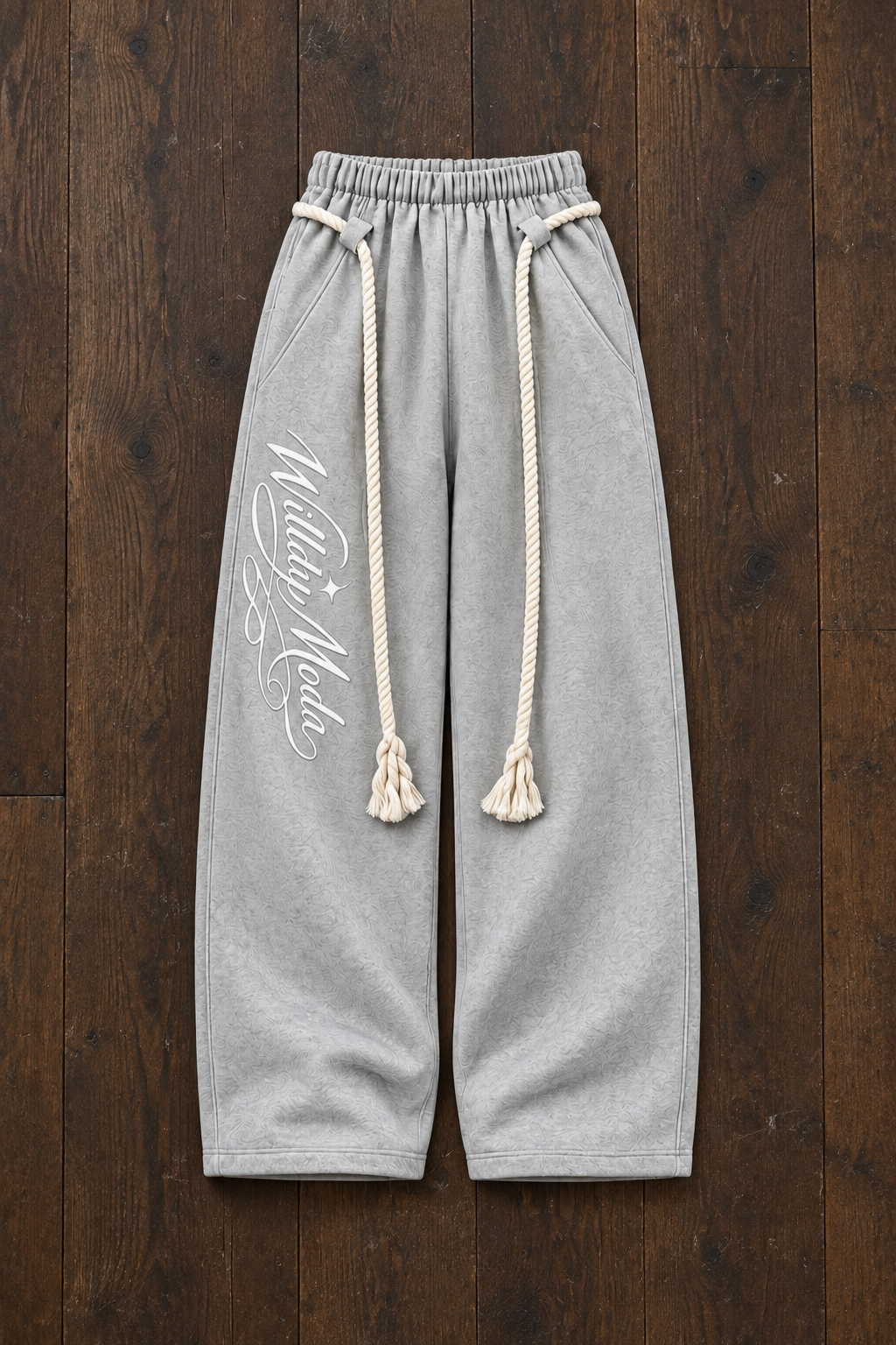 Men’s Grey Script Wide-Leg Sweatpants