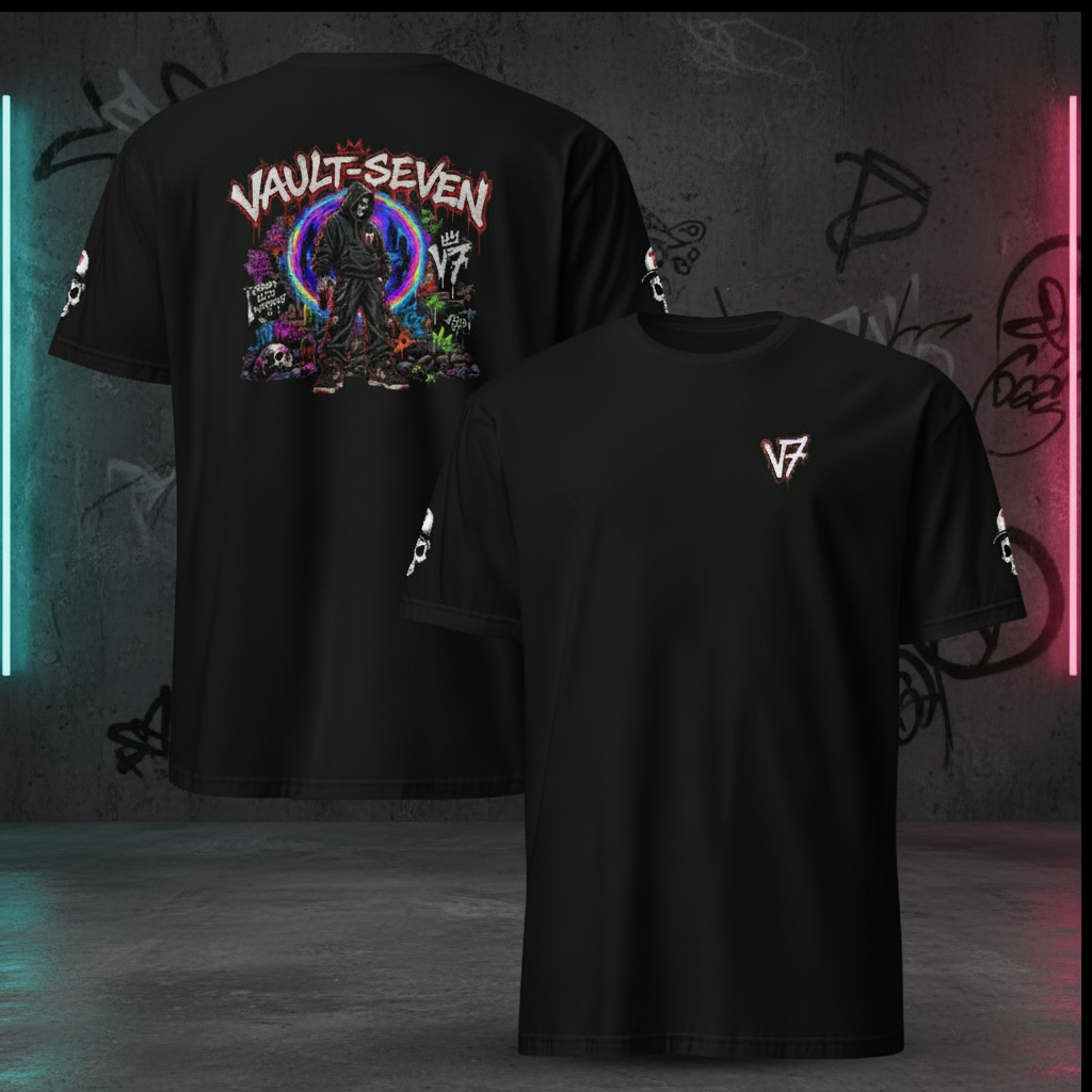 Vault-Seven Hooded Reaper V7 Graffiti Graphic T-Shirt