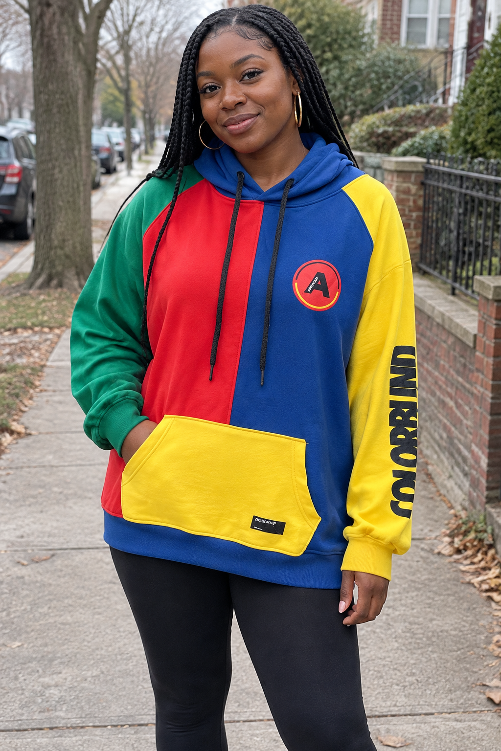 Sudadera con capucha de combinación de colores de los 90 para mujer