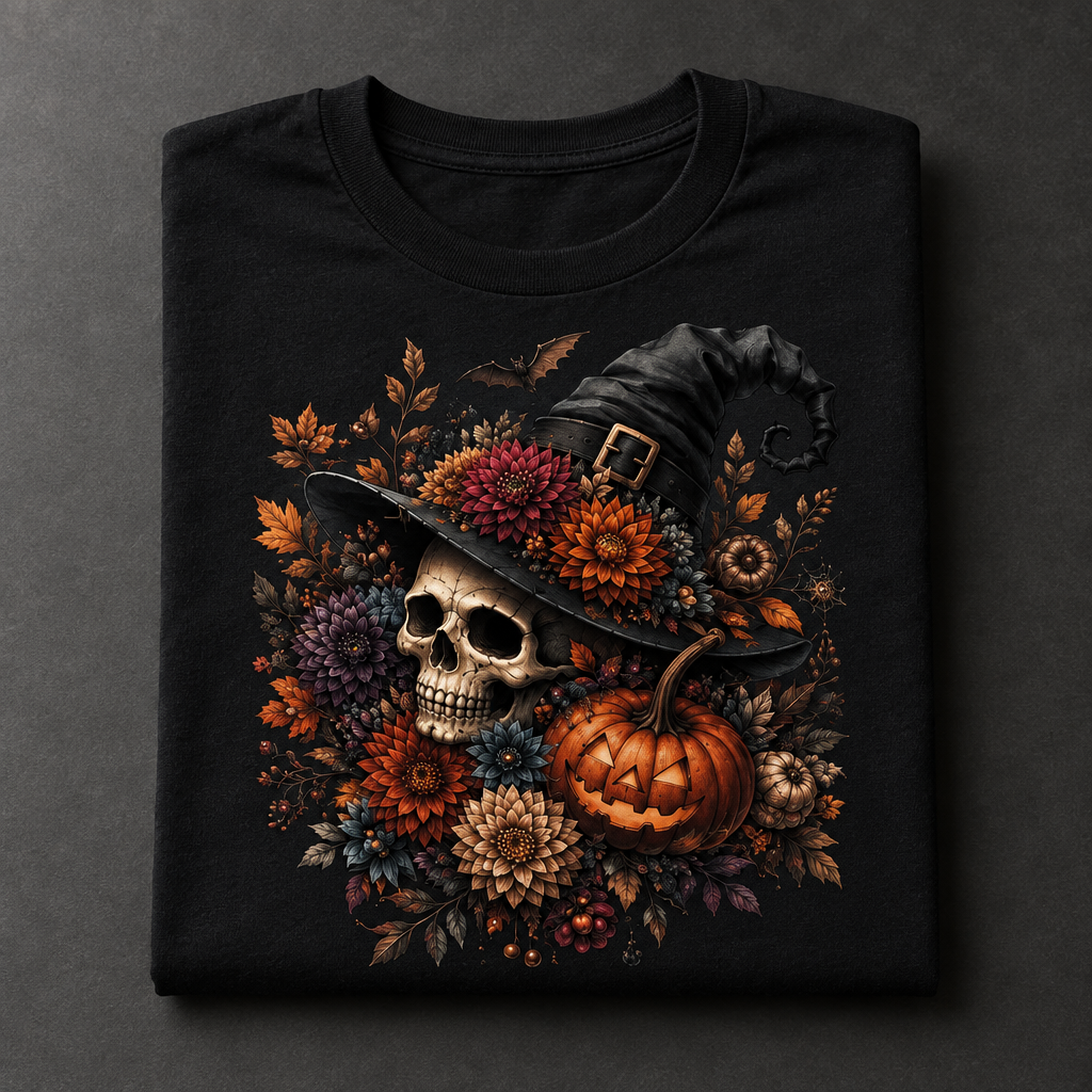 Women's Halloween Skull Witch Graphic Tee