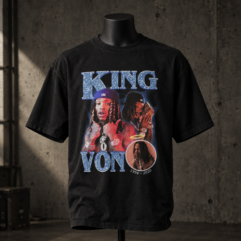 Camiseta gráfica de King Von: playera de algodón estilo rap oversize
