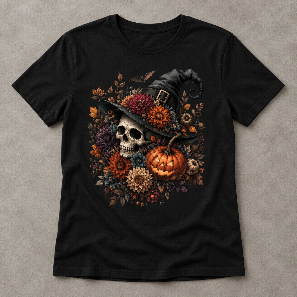 レディース ハロウィン スカル・魔女柄 Tシャツ