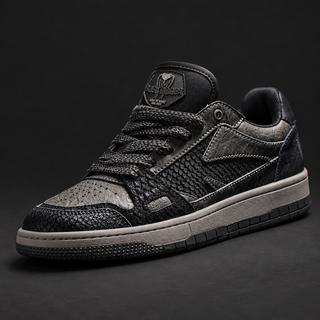 Black Mamba Skate Shoes - Men's Snakeskin Print Low-Top Sneakers