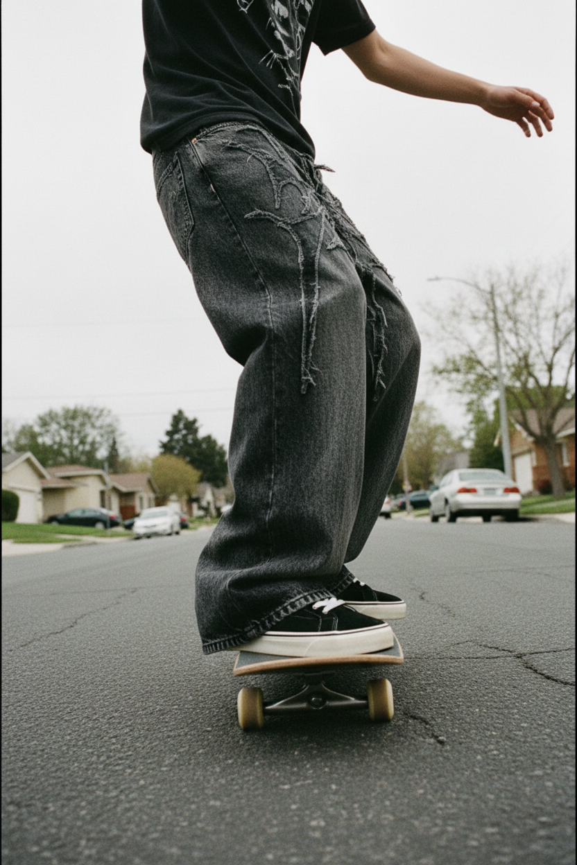 Spider Patch Baggy Denim Pants