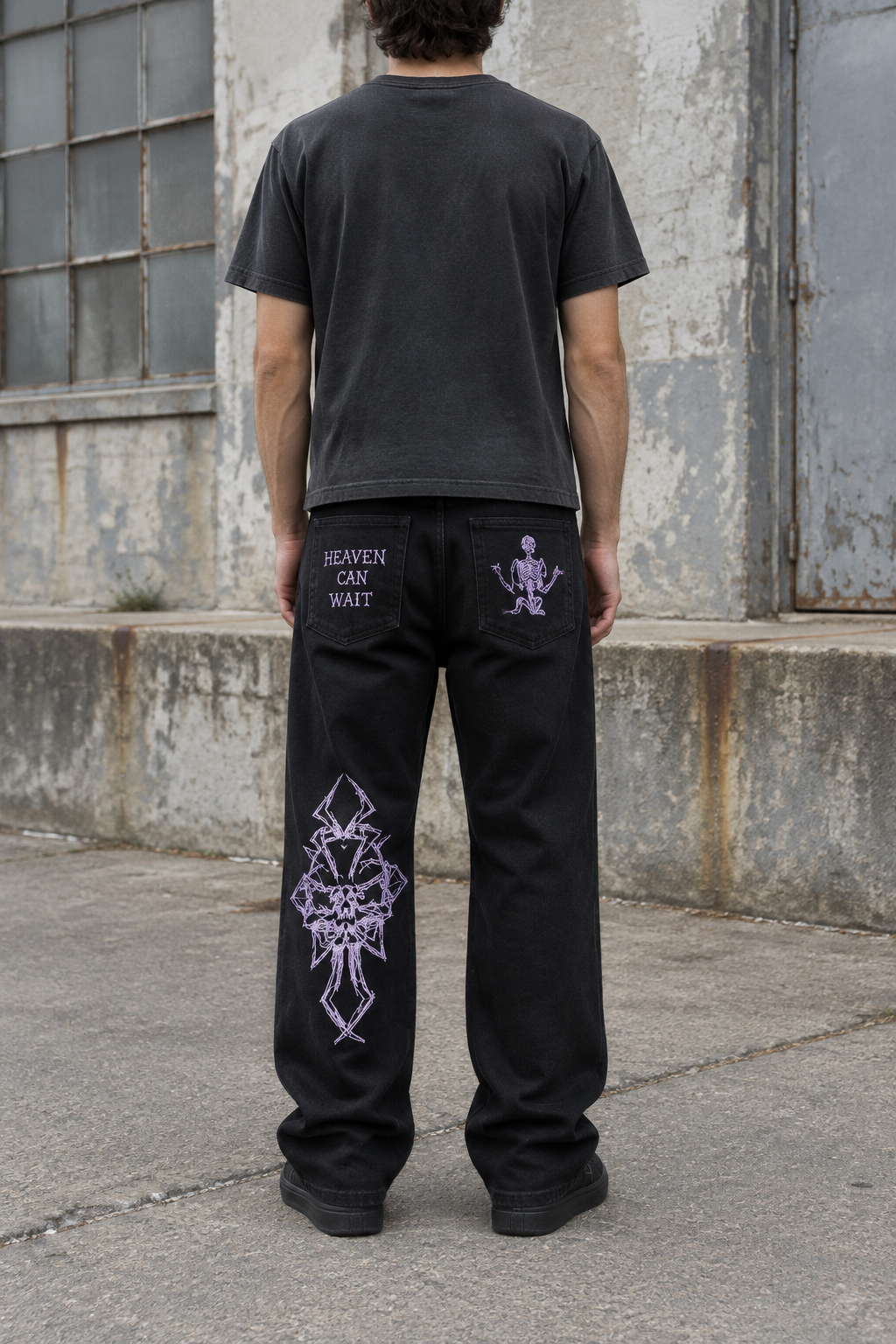 Heaven Can Wait Embroidered Skull Jeans