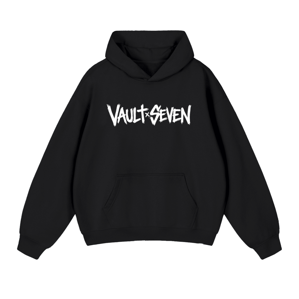 A black pullover hoodie with a red heart graphic on the chest containing the black letters 'RW'.