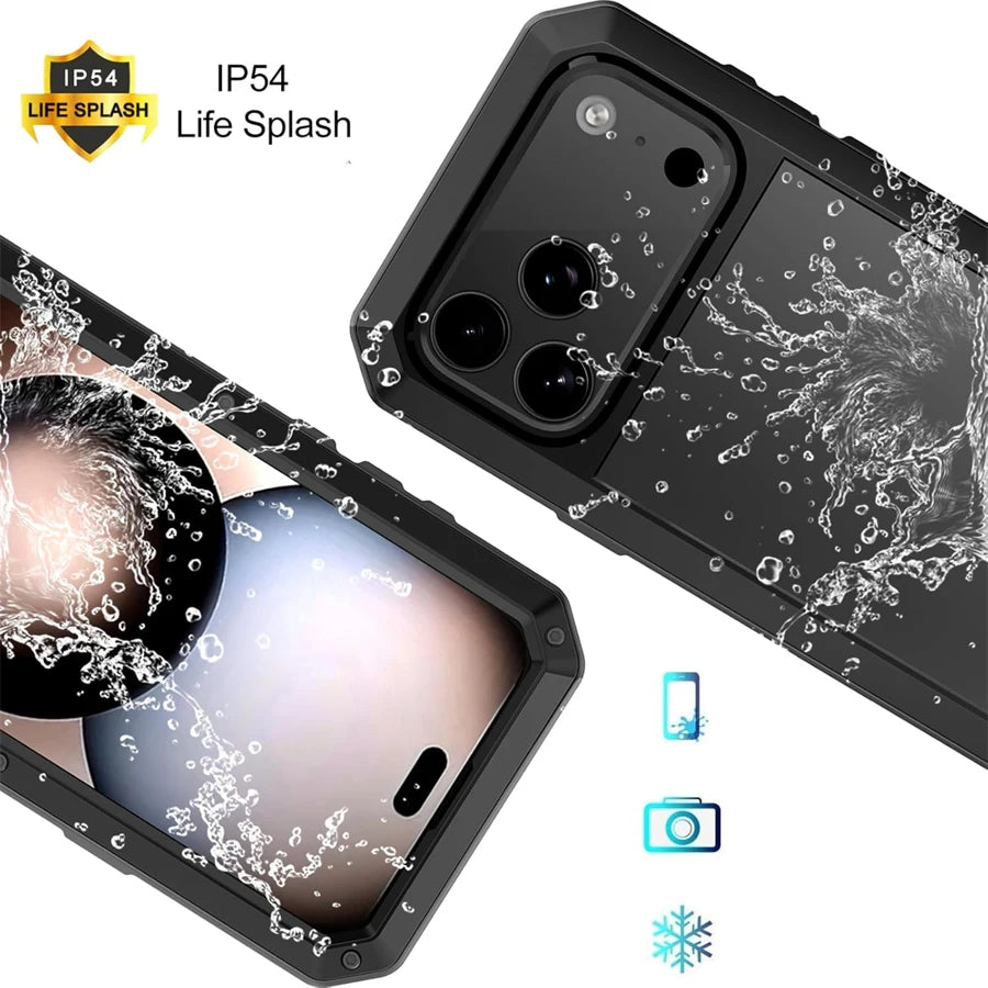 Heavy Duty Metal Armor iPhone Case | 360° Full Body Protection with Built-In Screen Protector
