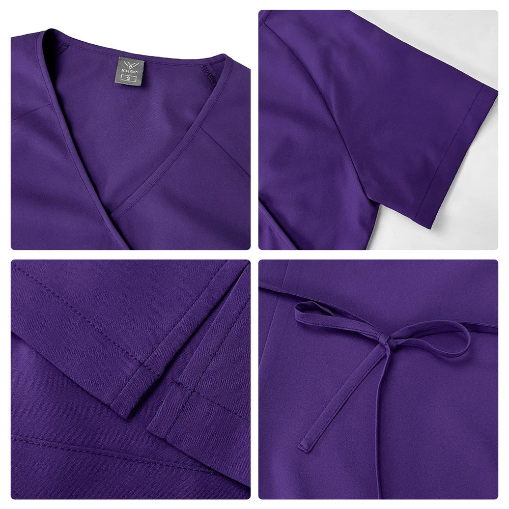 Collage of a purple garment with close-up details on a white background