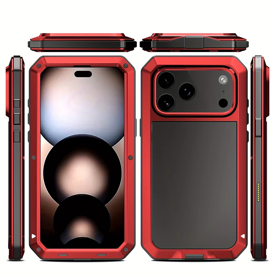 Heavy Duty Metal Armor iPhone Case | 360° Full Body Protection with Built-In Screen Protector