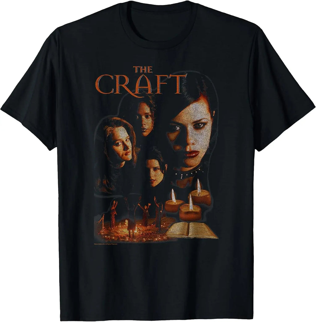 Black t-shirt with 'The Craft' graphic featuring four women and candles.