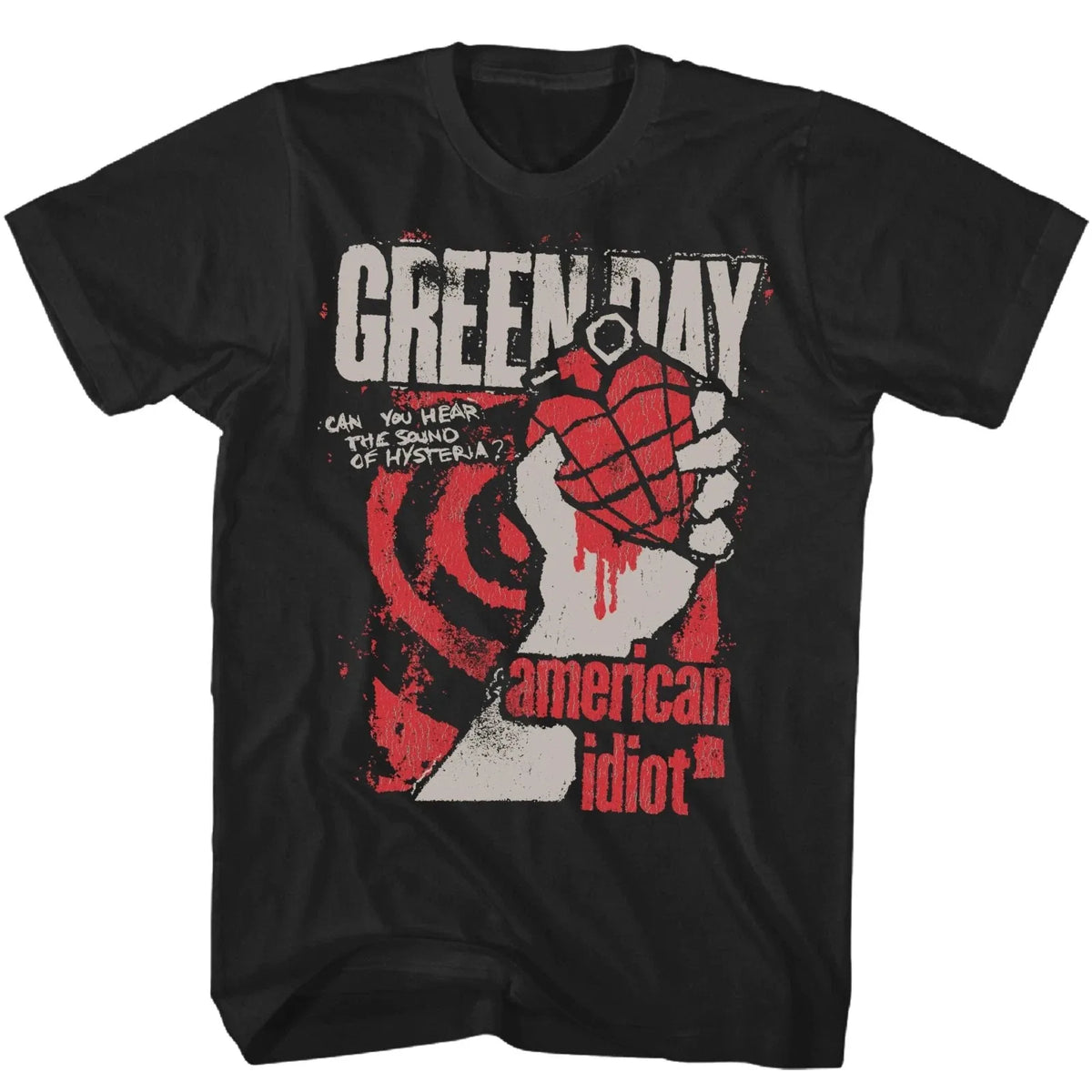 Black t-shirt with 'Green Day' graphic design featuring a hand holding a grenade.
