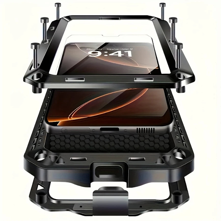 Heavy Duty Metal Armor iPhone Case | 360° Full Body Protection with Built-In Screen Protector