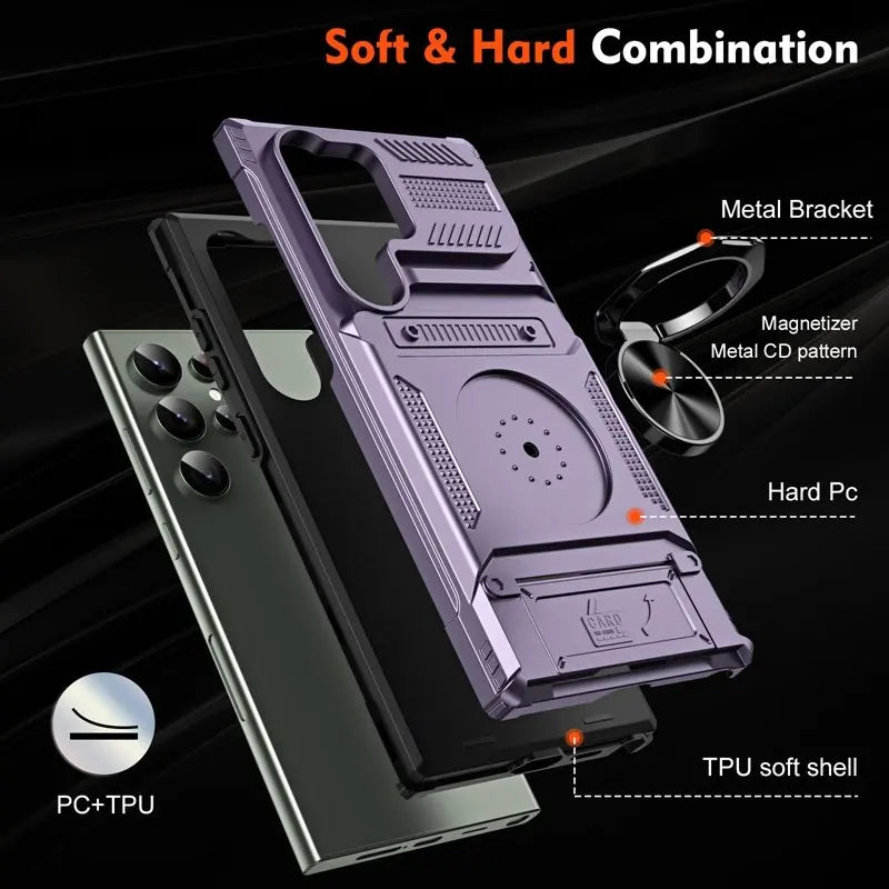 Phone case with soft and hard combination features on a black background