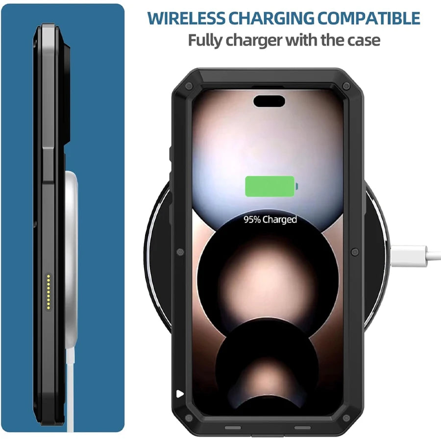 Heavy Duty Metal Armor iPhone Case | 360° Full Body Protection with Built-In Screen Protector