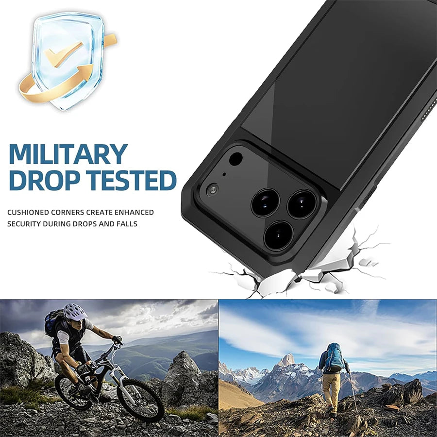 Heavy Duty Metal Armor iPhone Case | 360° Full Body Protection with Built-In Screen Protector