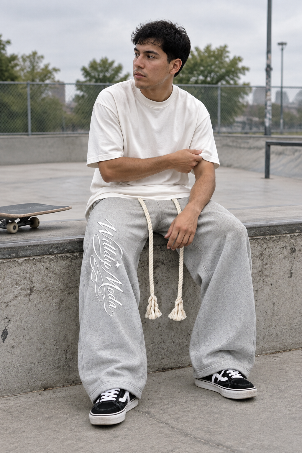Men’s Grey Script Wide-Leg Sweatpants
