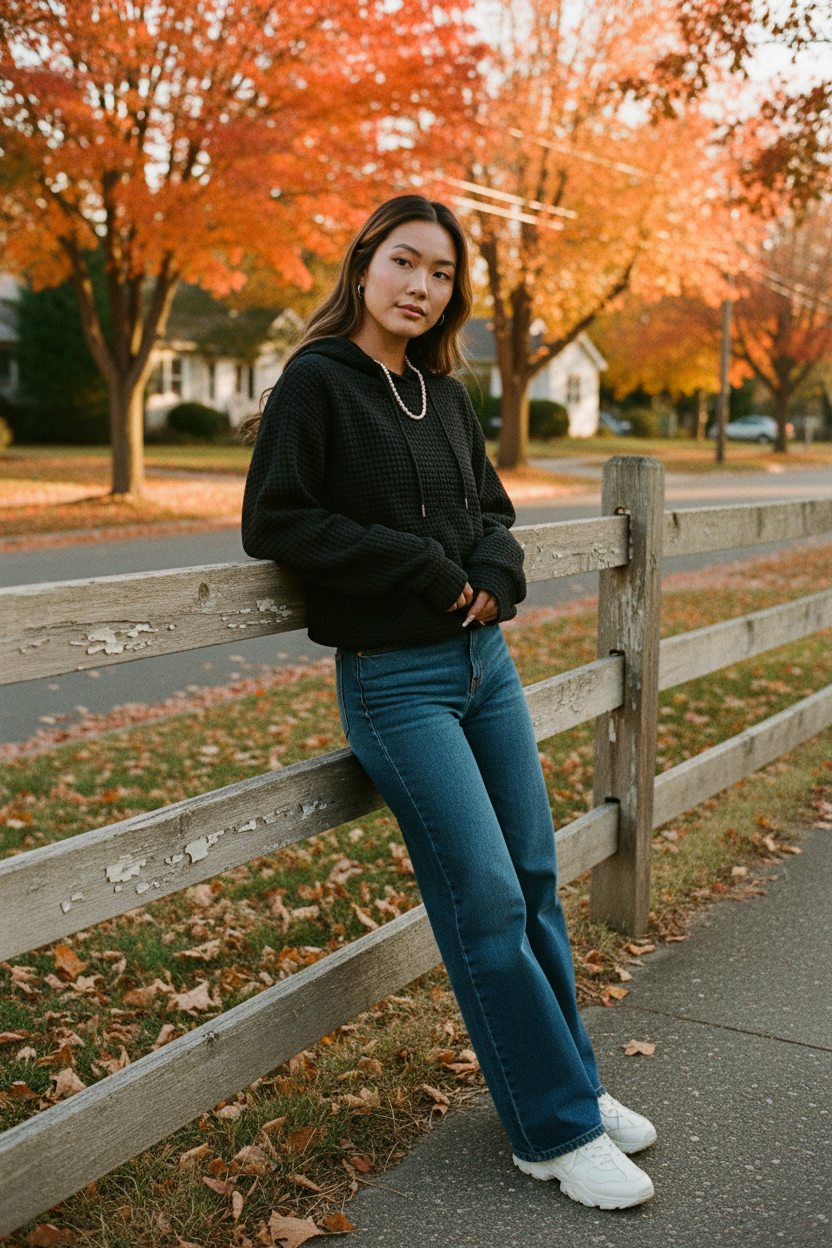 Asian woman black fence