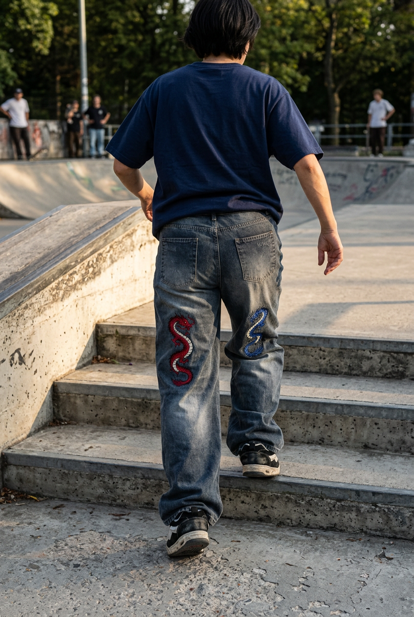 V7 Double Dragon Wide Leg Jeans