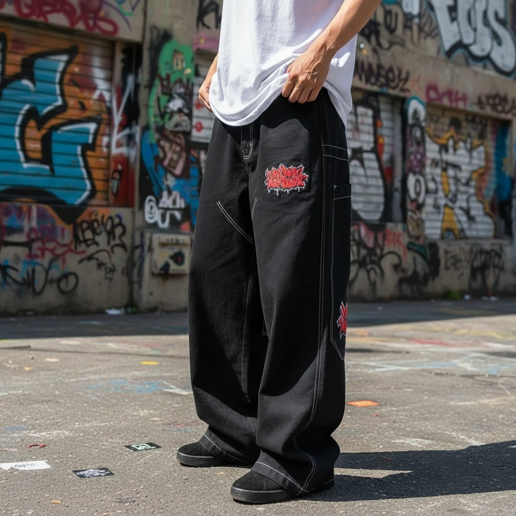 Men's Graphic Wide-Leg Streetwear Jeans