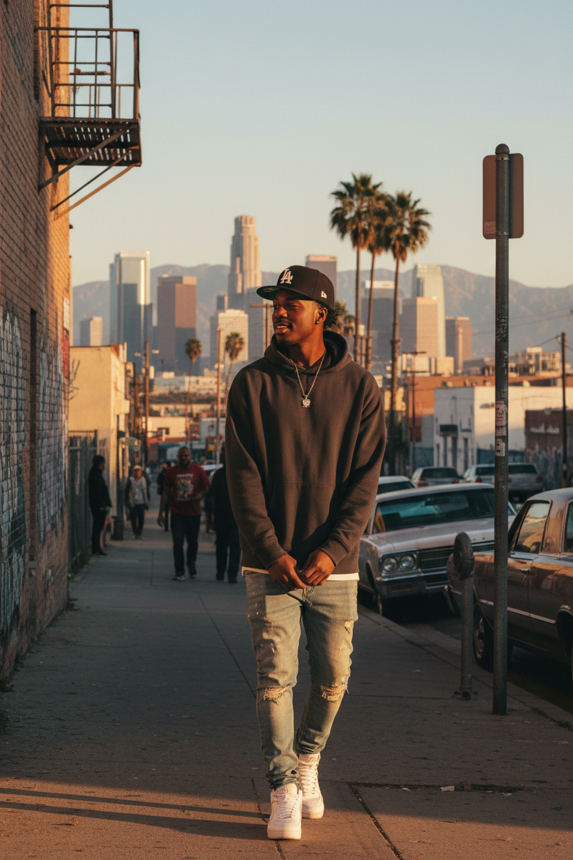 Black Flat Bill LA Cap