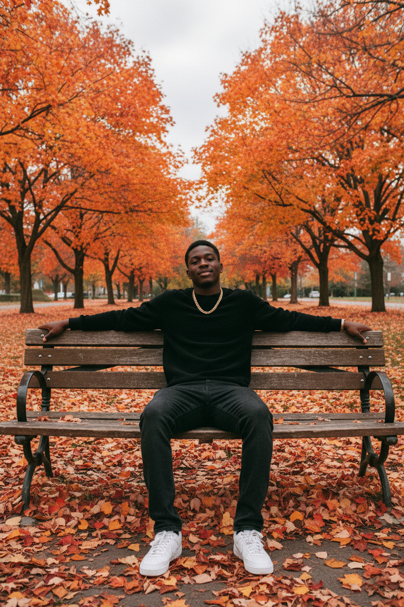 Black man black bench