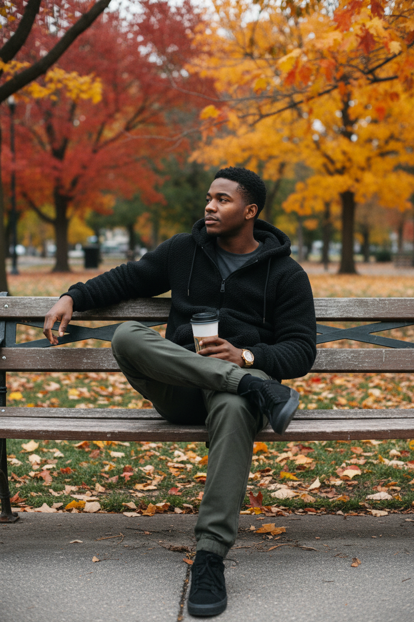 Black man black park coffee
