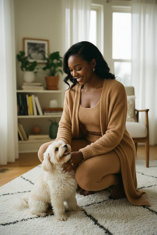 Black woman camel dog