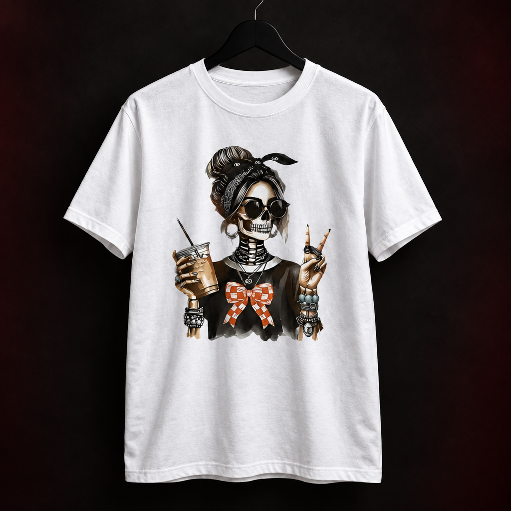 スケルトンもコーヒーを飲むTシャツ
