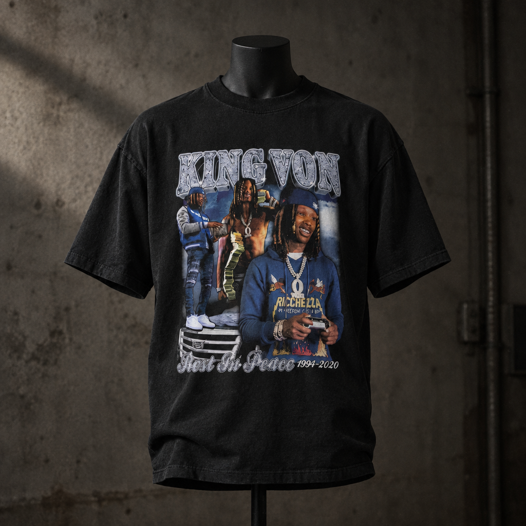 Camiseta gráfica de King Von: playera de algodón estilo rap oversize