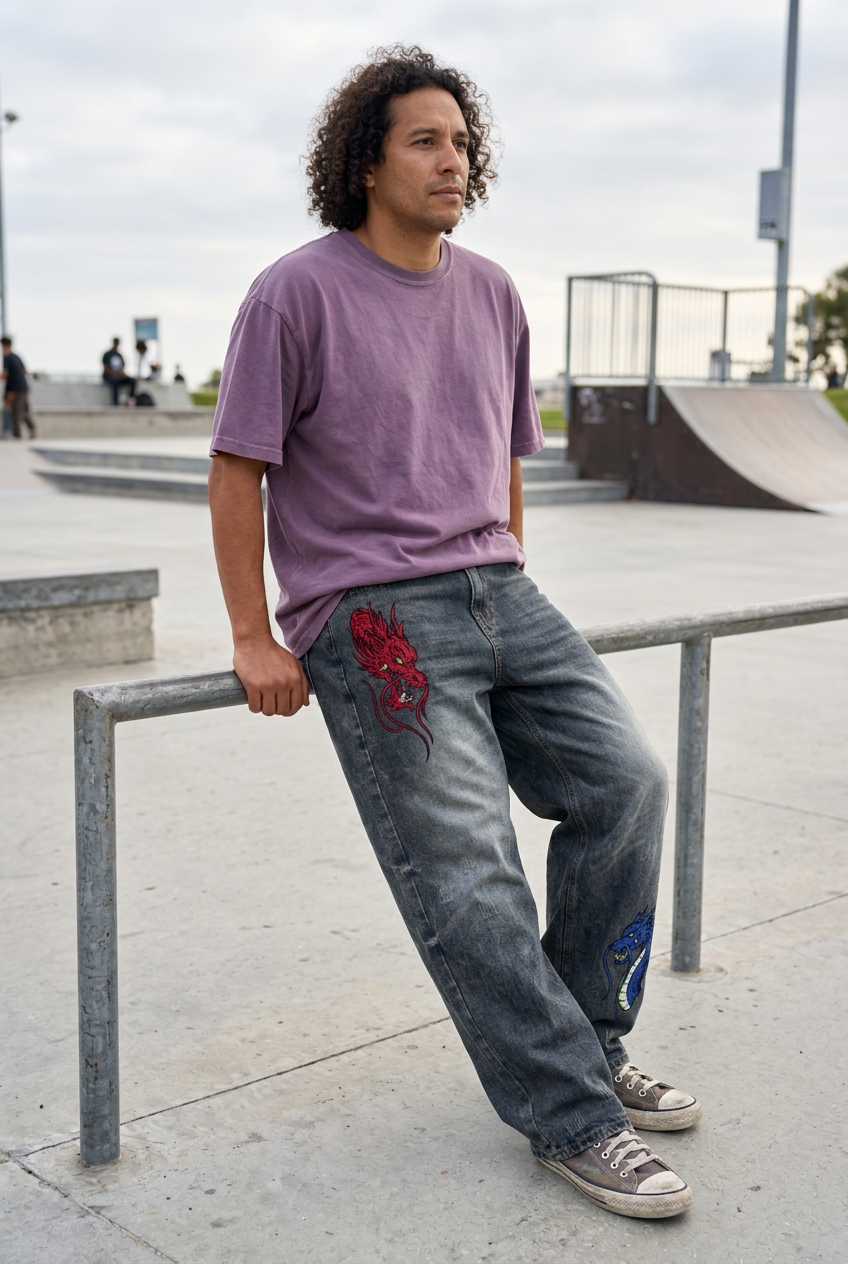 V7 Double Dragon Wide Leg Jeans
