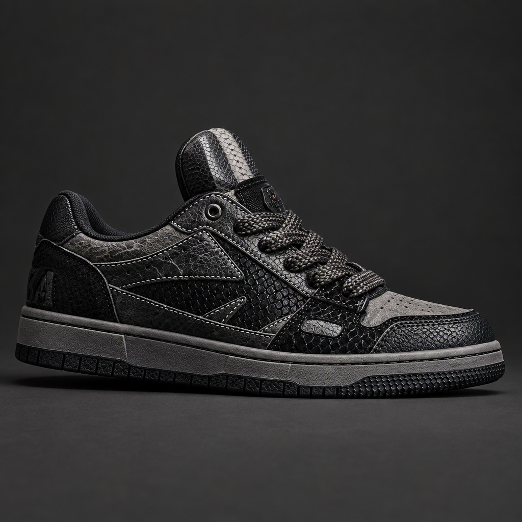 Black Mamba Skate Shoes - Men's Snakeskin Print Low-Top Sneakers