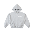 Gray hoodie with a logo on a white background