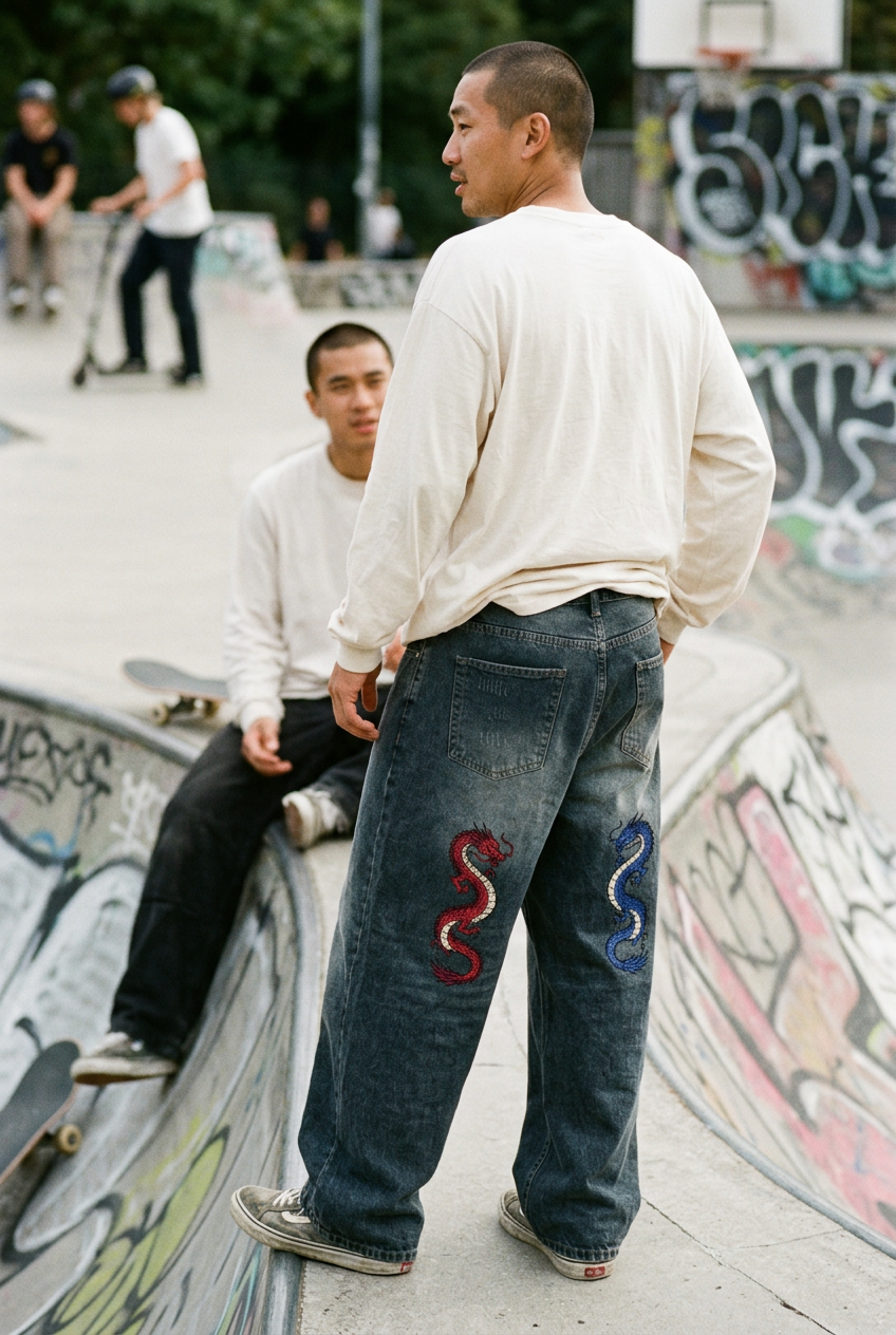 V7 Double Dragon Wide Leg Jeans