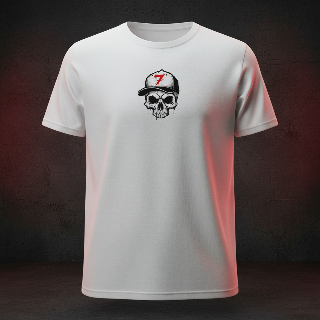 White Vault-Seven Skull Graphic Tee, full front view