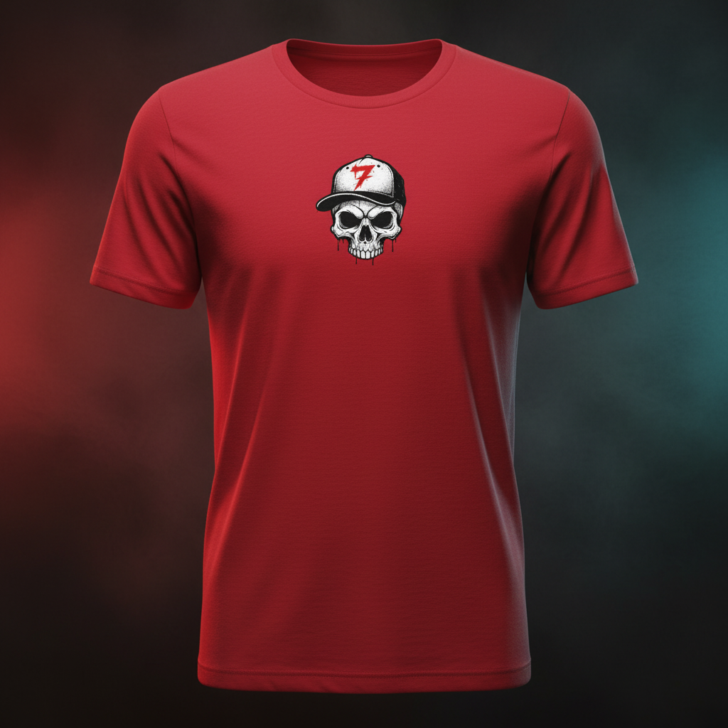 Red Vault-Seven Skull Graphic Tee on an invisible torso