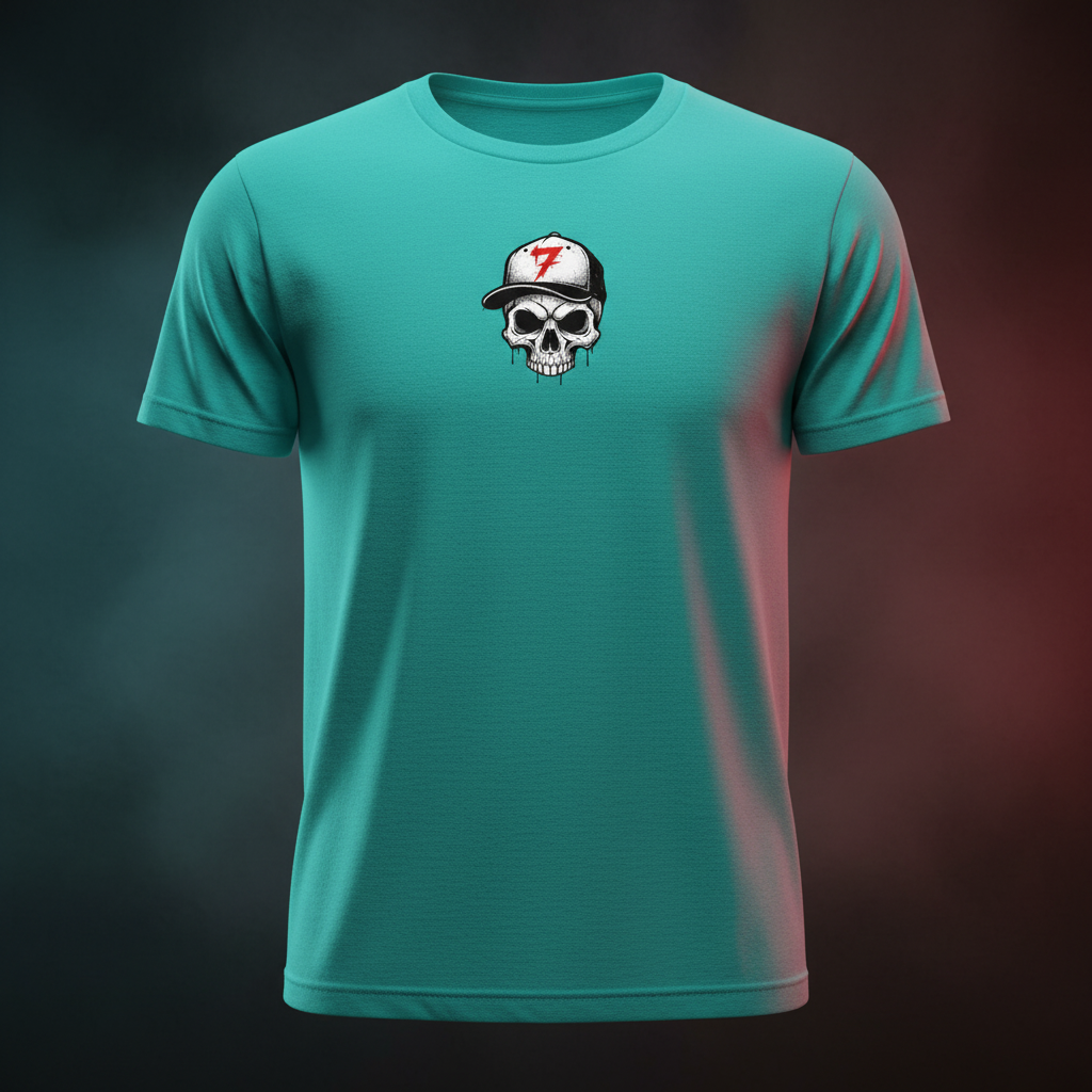 Teal Vault-Seven Skull Graphic Tee on an invisible torso