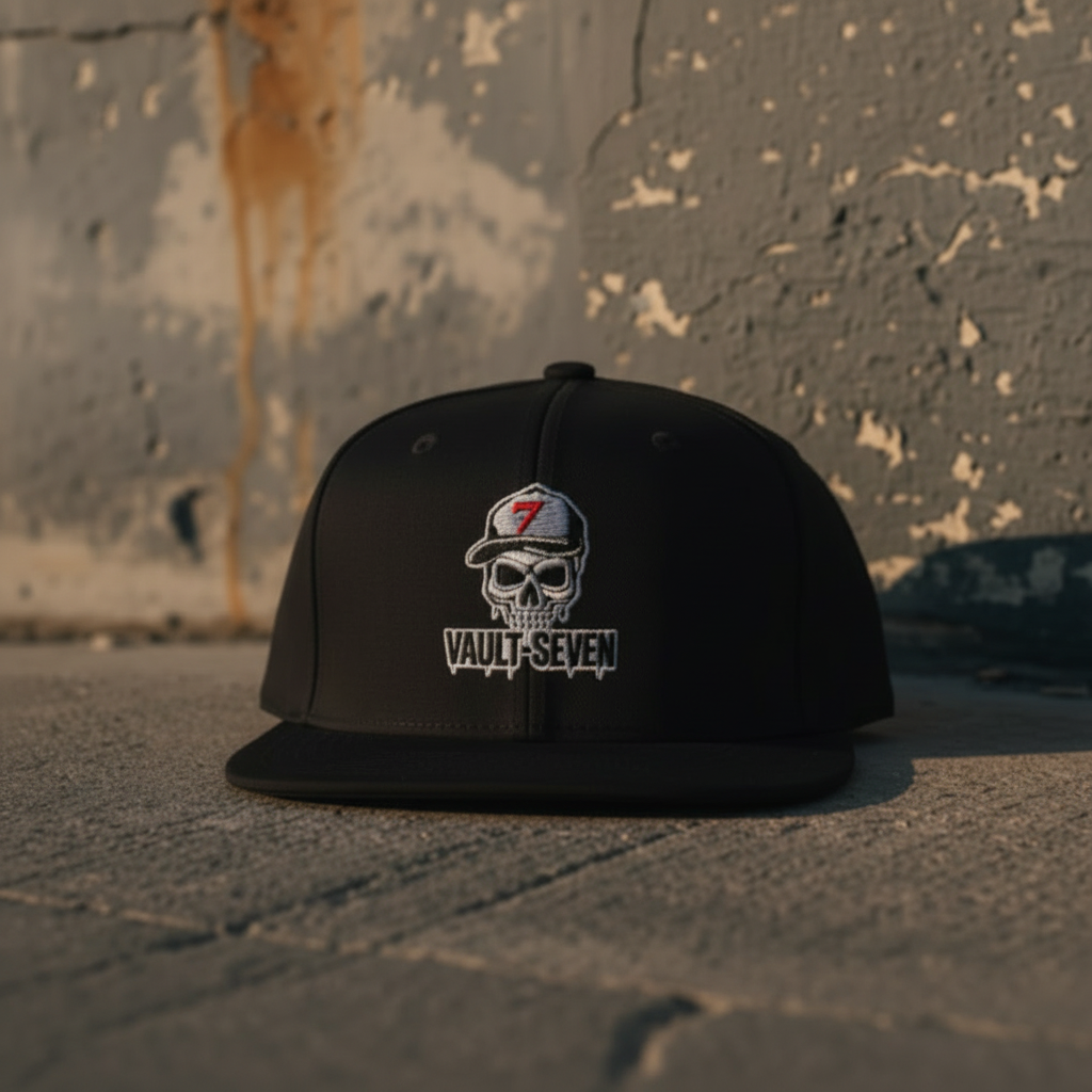 Front view of black Vault-Seven Street Issue Flatbill