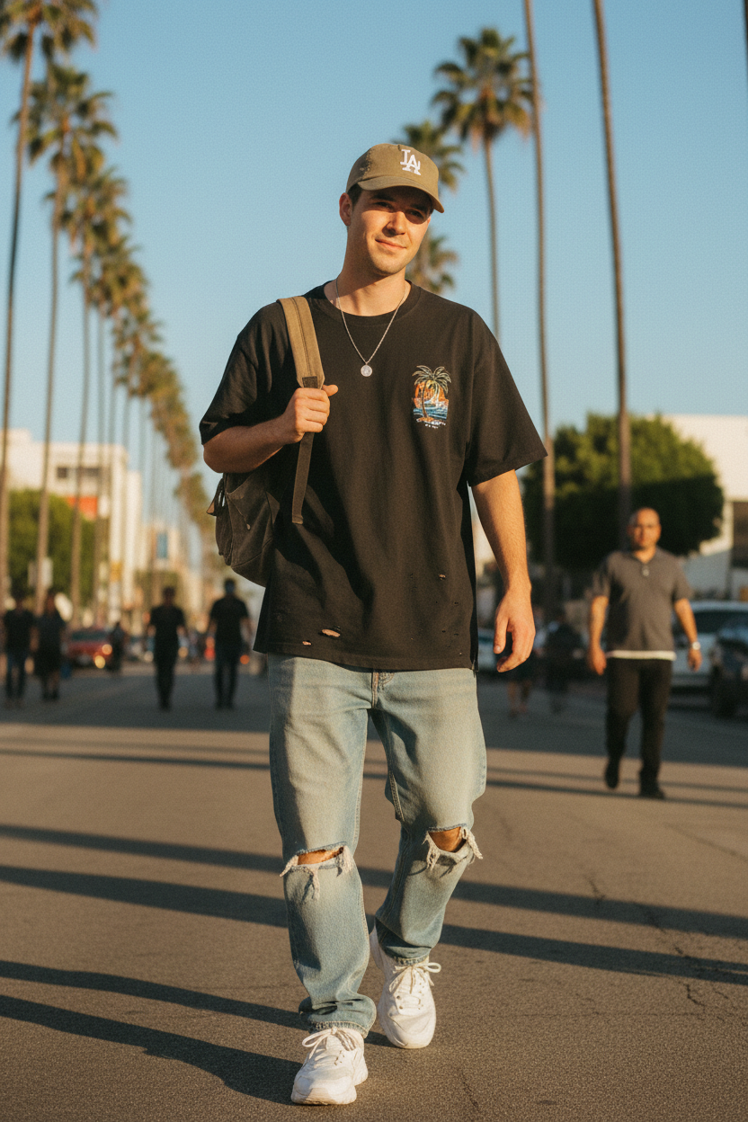 Khaki Flat Bill LA Cap
