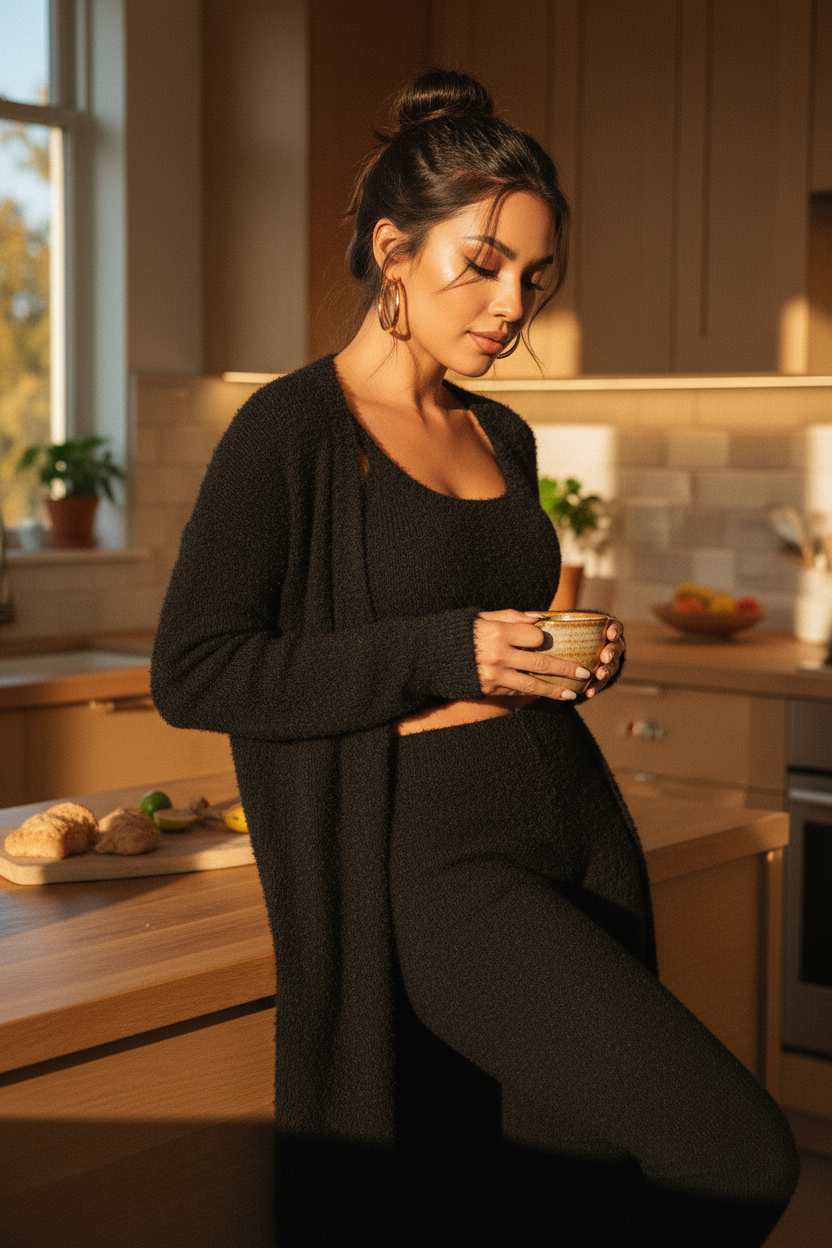 Latina woman black kitchen