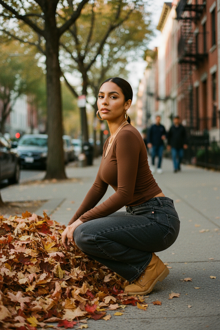 Latina woman brown crouching