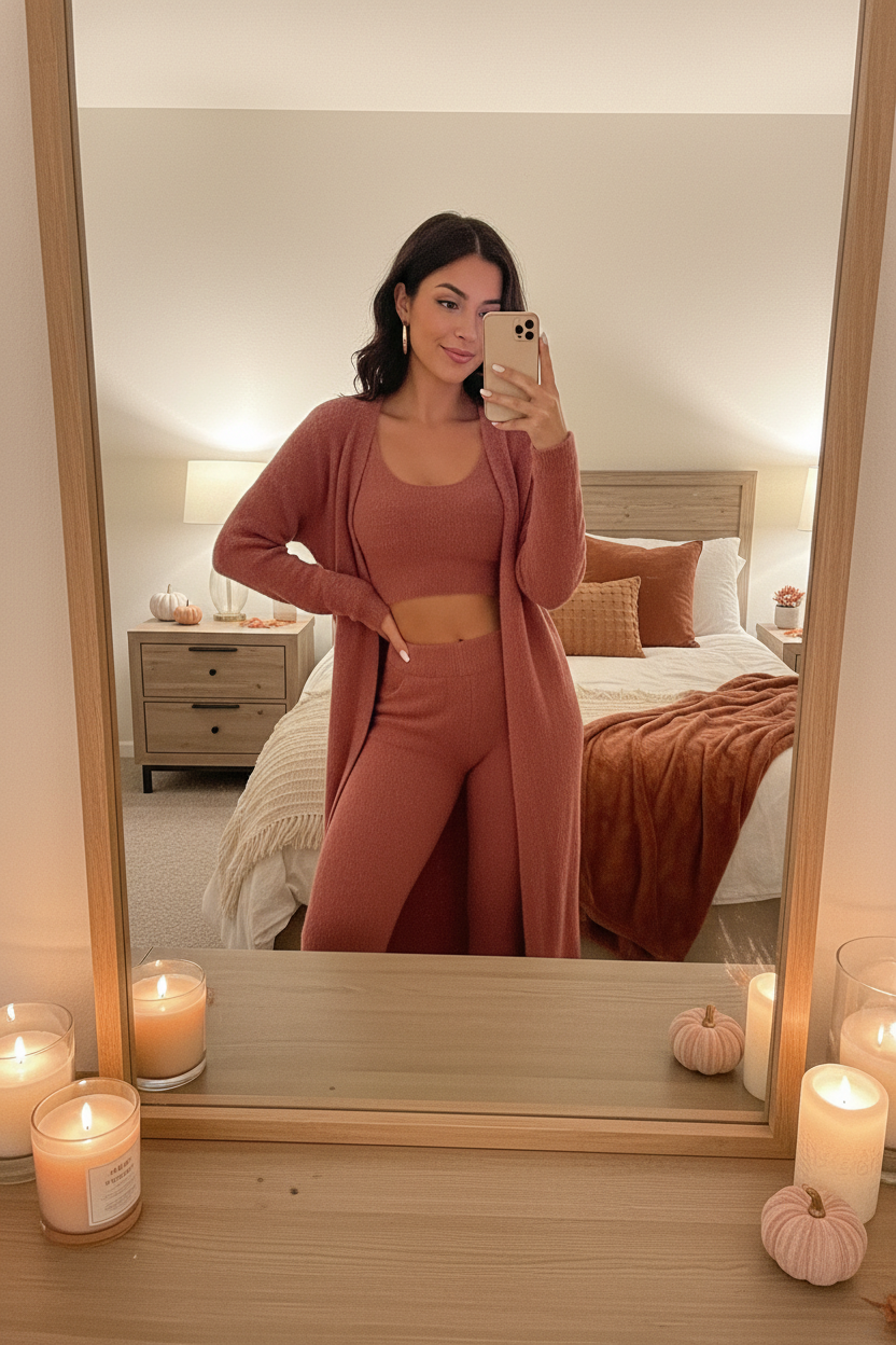 Latina woman pink mirror