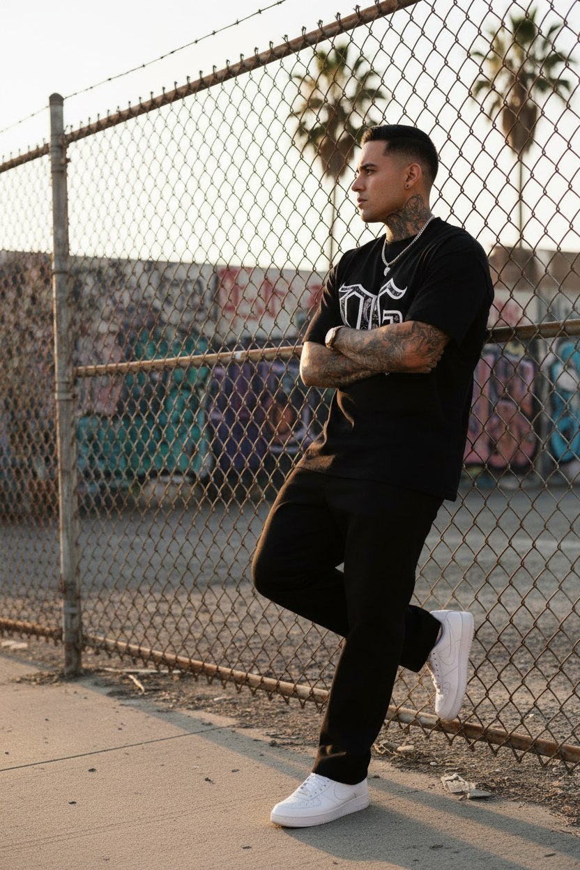 Mexican man fence lean