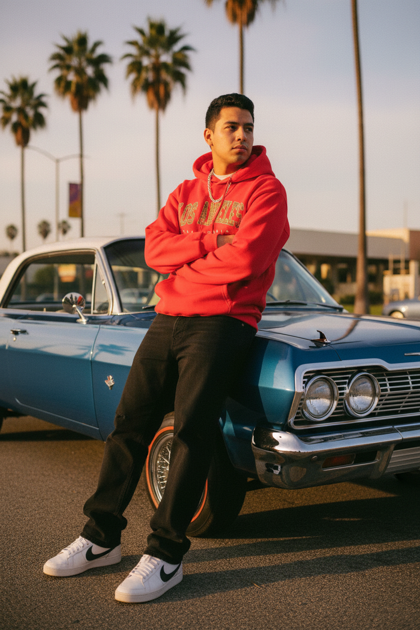 Mexican man red hoodie
