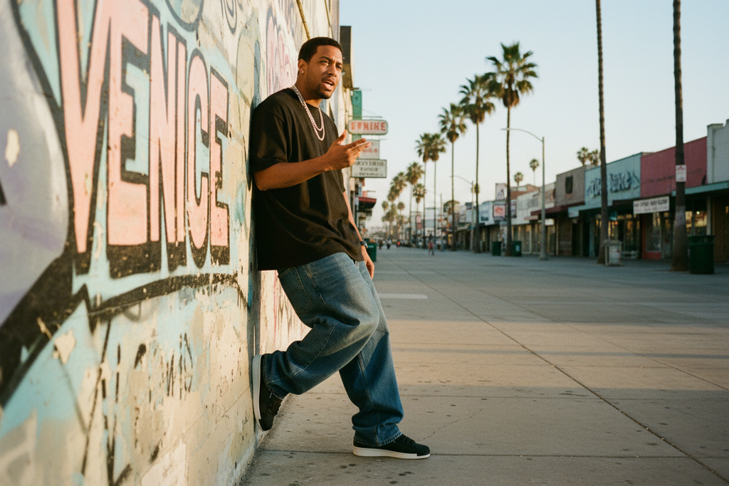 Rapper on a Venice boardwalk mural wall