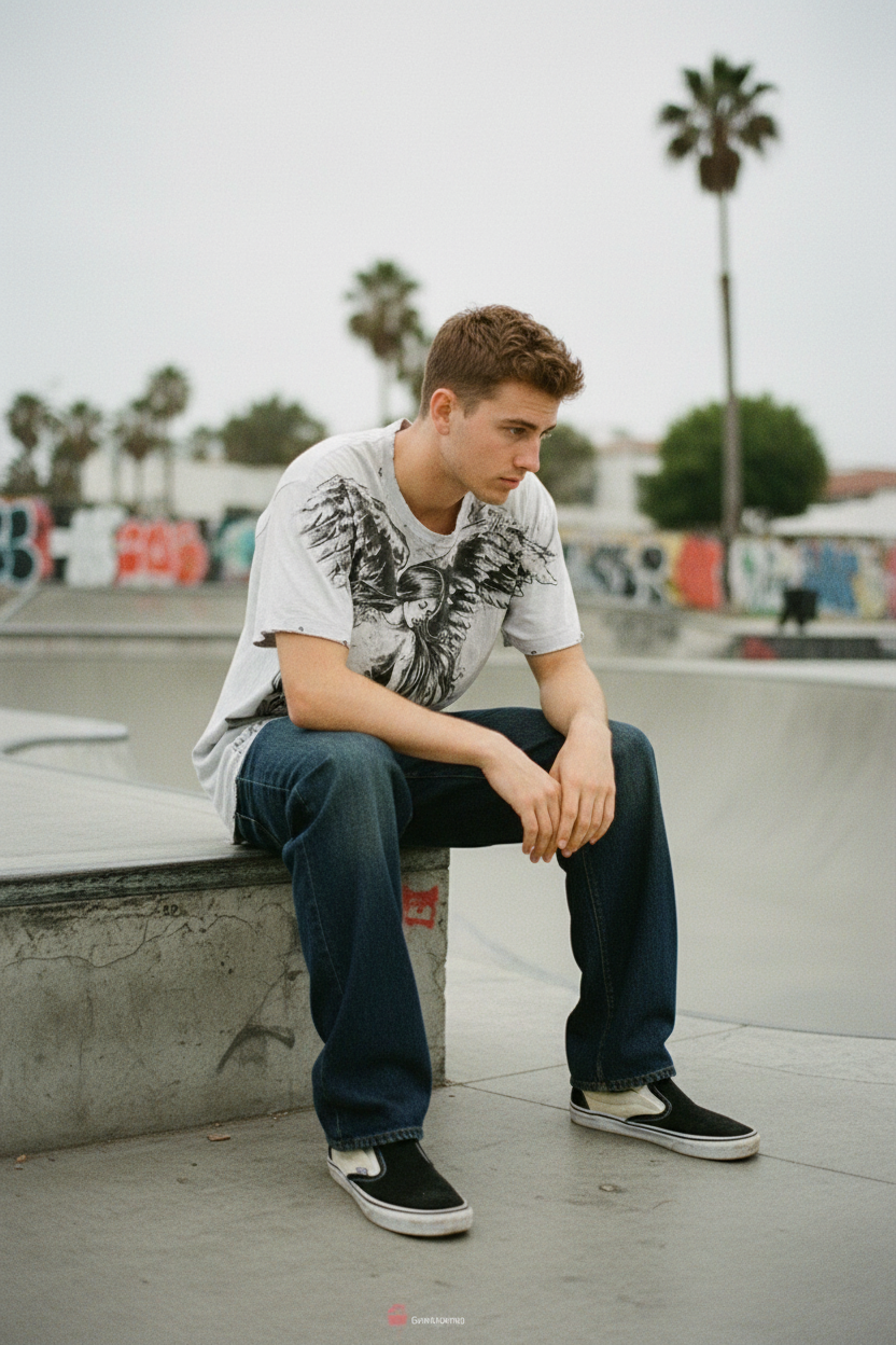 Shirt 3 – White Angel Tee, Skate Park Ledge