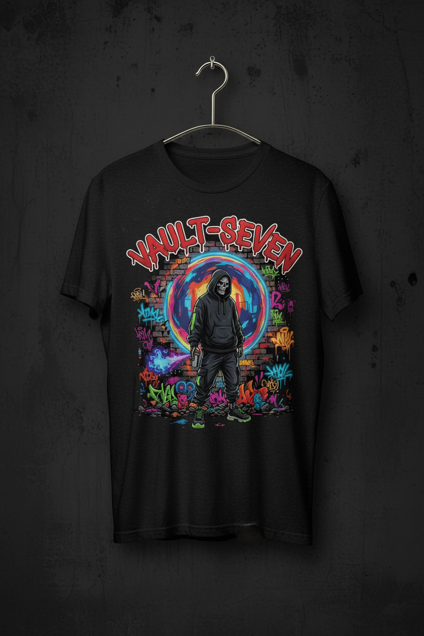 Vault-Seven Hooded Reaper Neon Graffiti Tee